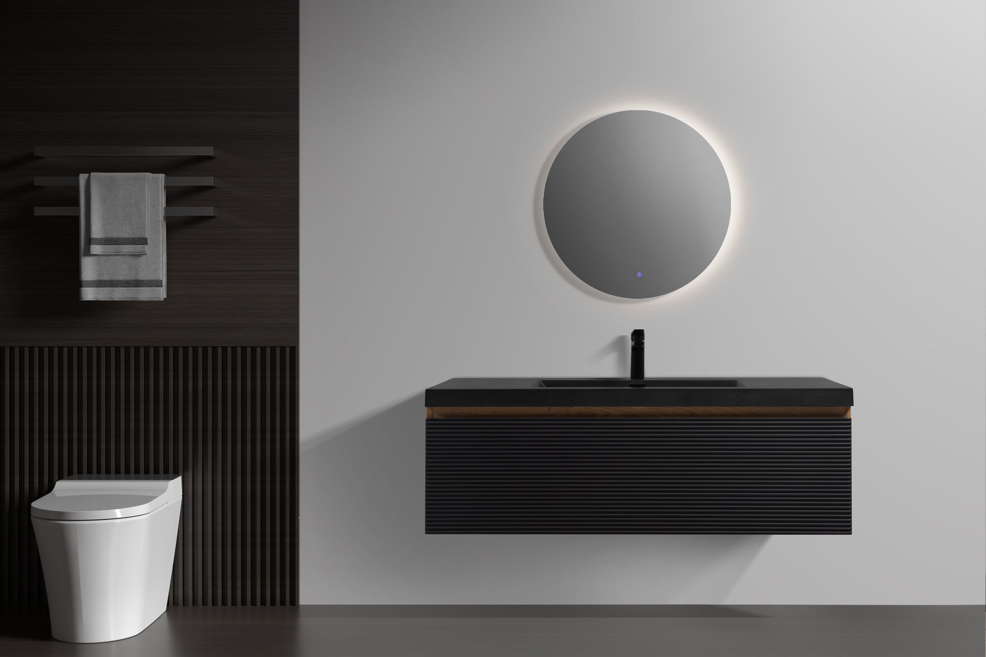 48" Floating Bathroom Vanity With Sink, Modern Wall Mounted Bathroom Storage Vanity Cabinet With Countertop And Soft Close Drawers, Ink Black Cruis 48 Black Wood