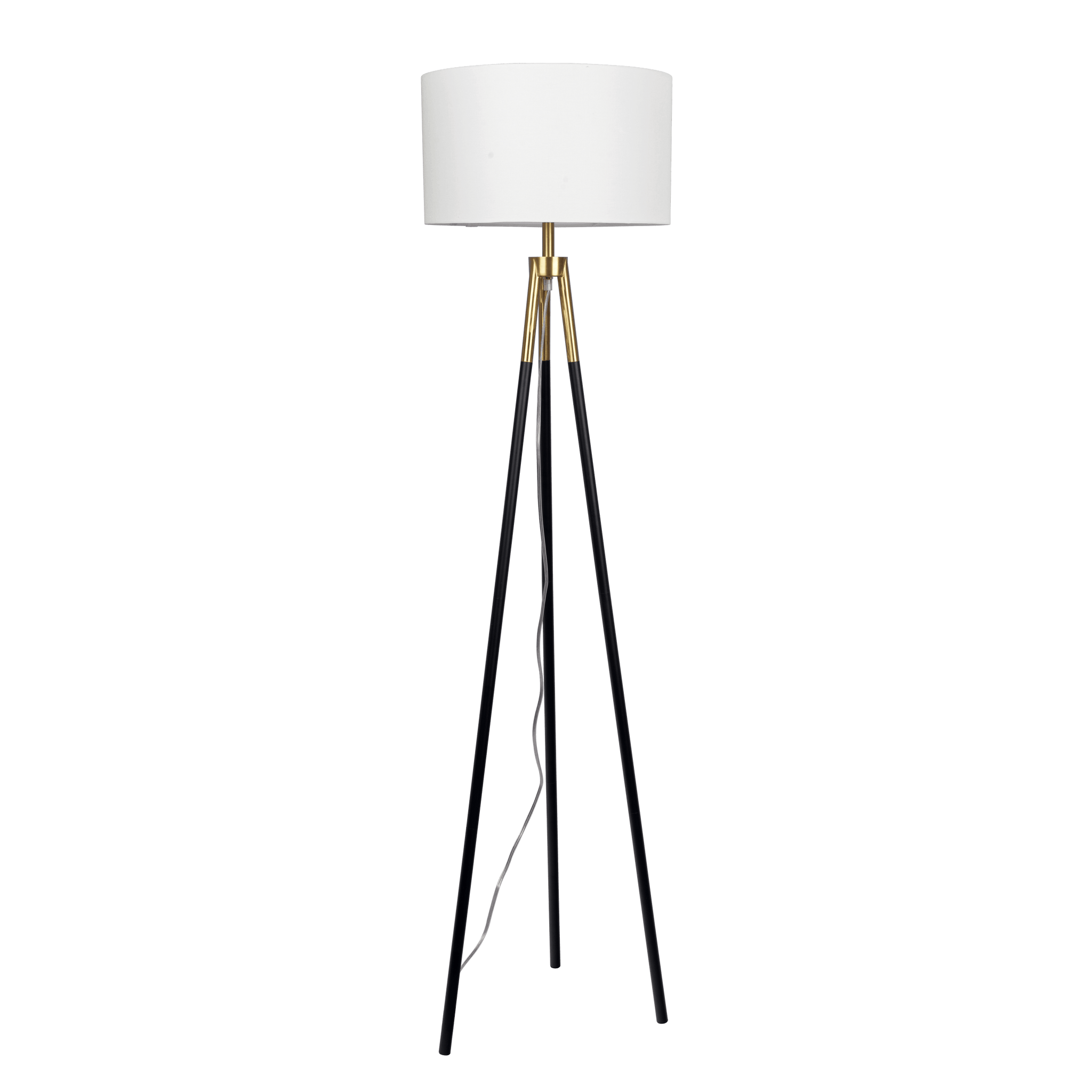 Sway Brassed Gold Floor Lamp With On Off Switch Triple Legs White Fabric Shade Black,Gold,White Table&Floor Lamps Fabric,Metal