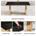 Table And Chair Set,Modern Rectangular Table With 0.4 Inch Black Patterned Tabletop And Gold Legs, Suitable For Kitchen, Dining Room, And Living Roomcomfortable Pu Seats,Perfect For Dinner, Meet. Grey Black Seats 4 Sintered Stone