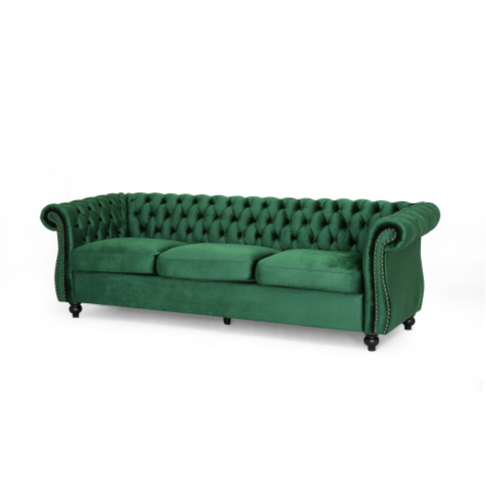 Durable 3 Seater Emerald Velvet Sofa, Combining Luxurious Comfort With Timeless Design, Perfect For Elegant Living Spaces, Featuring Plush Upholstery For Relaxation And A Touch Of Sophisticated Style Emerald Velvet Wood Primary Living Space Medium Soft