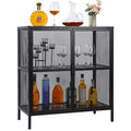 Sideboard Buffet Kitchen Storage Cabinet With Mesh Doors And Shelves, Wine Liquor Cabinet, Cupboard Console Table, 31.5W X 15.75D X 34.3H, Black Antique Antique Black Metal & Wood