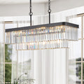 Chandeliers,Rectangular Crystal Chandelier Adjustable,E12 Modern Industrial Crystal Lights,Farmhouse Iron Ceiling Hanging Light For Kitchen Living Room Bedroom Black Bulb Not Included Black Crystal Iron