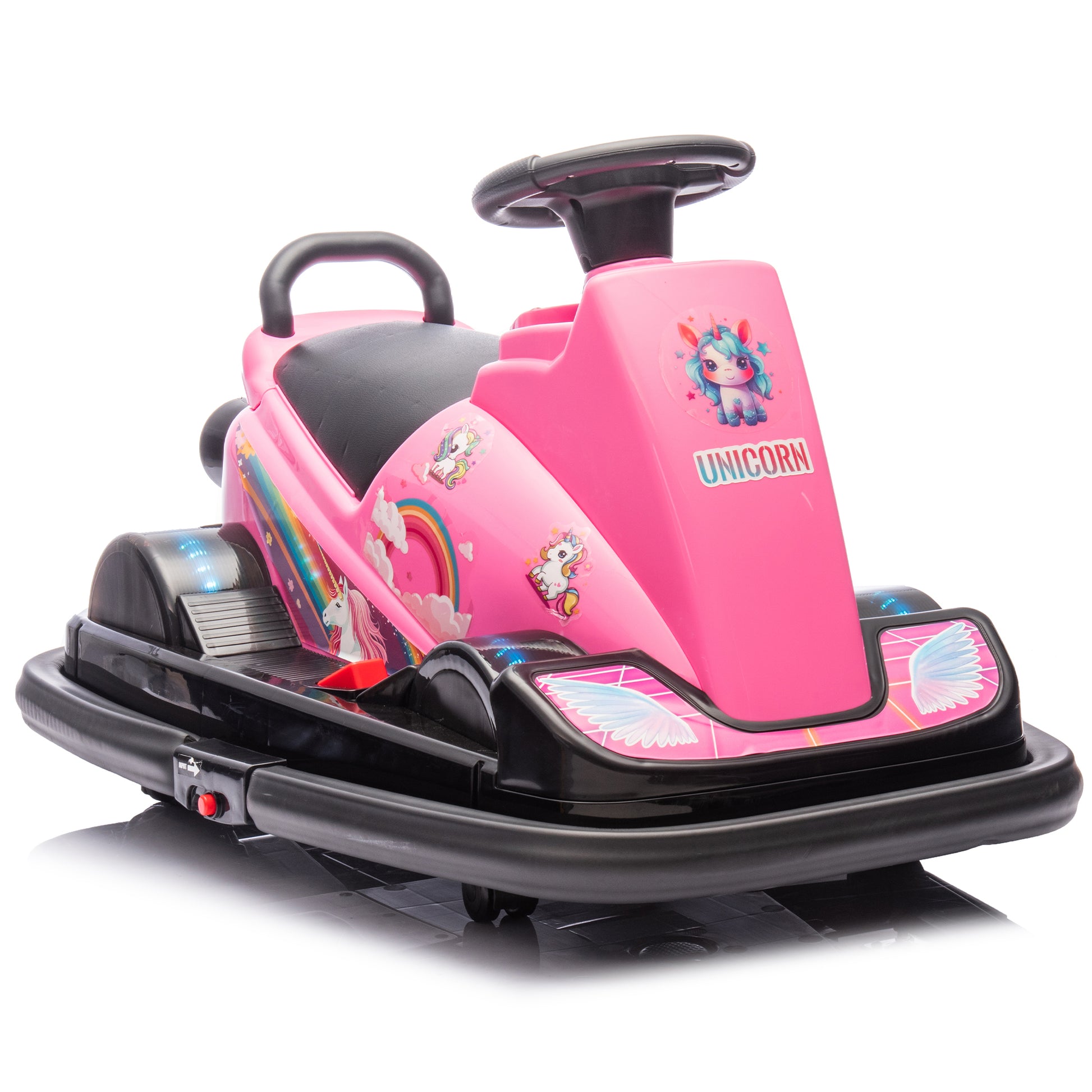 12V Kids Ride On Motor Bumper Car,Integrating System,Rotate 360 Degrees In Place,Collision Triggers Sound Effects And Lights,Four Wheel Waterfall Light,Cute Appearance Design For Kids Aged 3 5. Pink