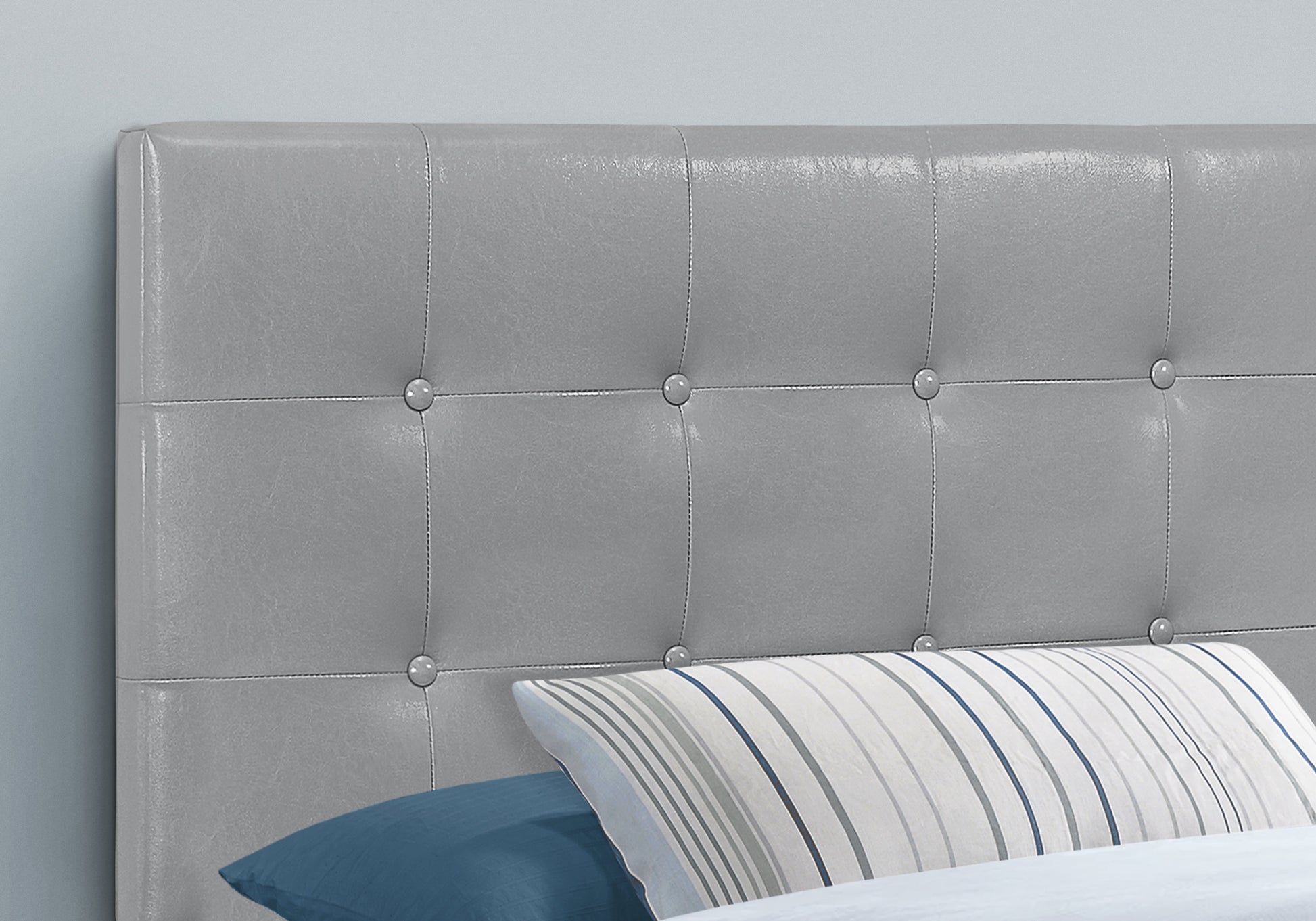 Bed, Headboard Only, Twin Size, Bedroom, Upholstered, Grey Leather Look, Transitional Grey Foam Faux Leather