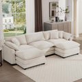 Oversized Modular Cushion Sofa With Ottomans, Comfy Upholstered U Shaped Convertible Corner Sectional Sofa Couch, Light Beige Corduroy Beige Corduroy 3 Seat