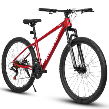 A27312 Mountain Bike 27.5 Inch Black Wheels, Aluminium Frame 21 Speed Mens Womens Trail Commuter City Mountain Bike, Aluminium Frame Disc Brakes Thumb Shifter Front Fork Bicycles Cycling Red Without Durable Garden & Outdoor Multifunctional Polyurethane