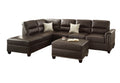 Contemporary 3 Pcs Reversible Sectional Set Living Room Furniture Espresso Faux Leather Couch Sofa Chaise Ottoman Espresso Faux Leather Primary Living Space Cushion Back Contemporary,Modern,Transitional L Shaped Rubberwood Faux Leather 5 Seat