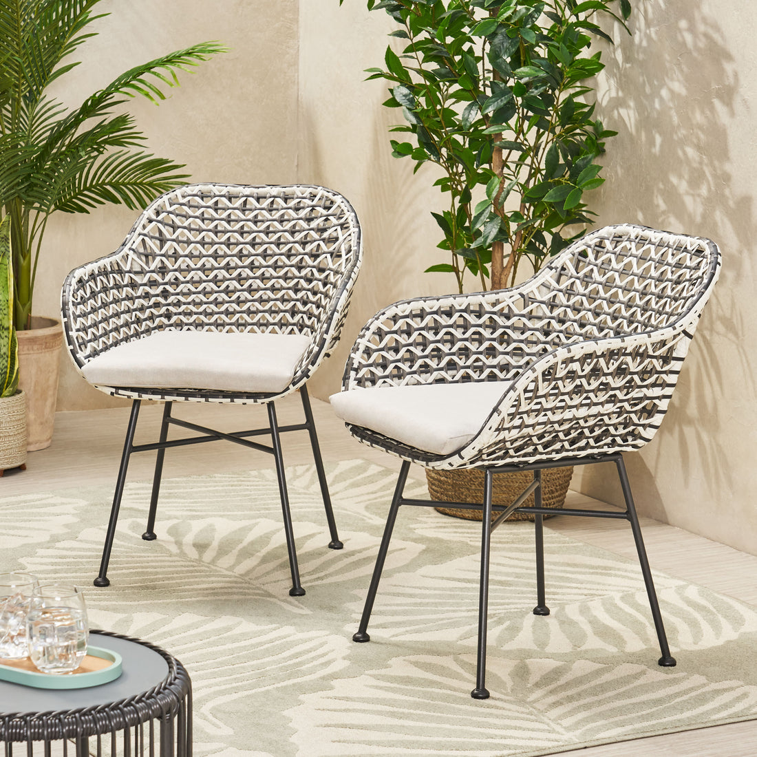 Herbert Chair Black Pe Rattan Iron Waterproof Fabric