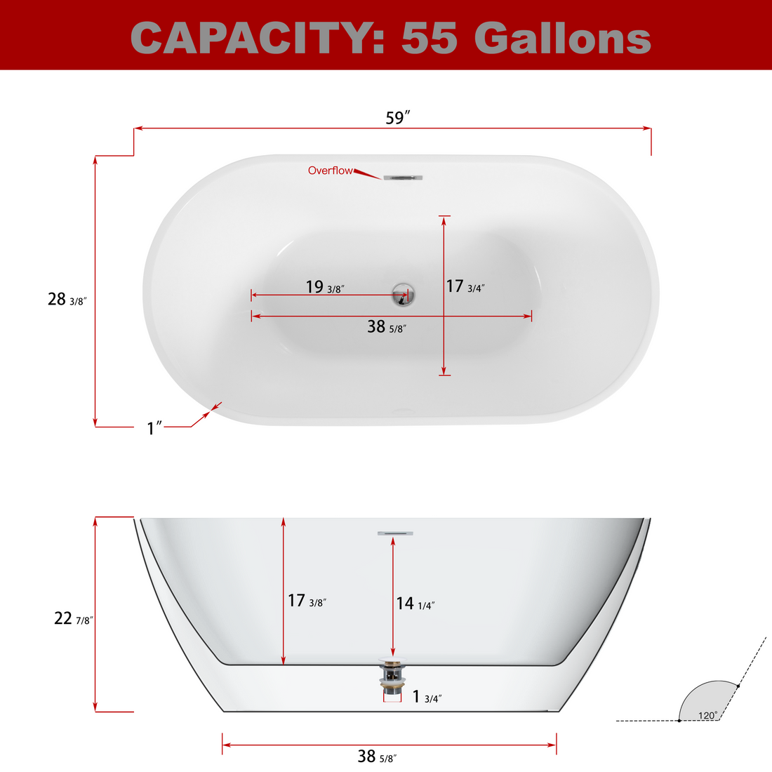 Freestanding Acrylic Soaking Bathtub With Chrome Overflow And Drain, Self Leveling Legs Flexible Hose Easy Installation, 24A09 60 Gloss White Bathroom Freestanding Tubs Acrylic