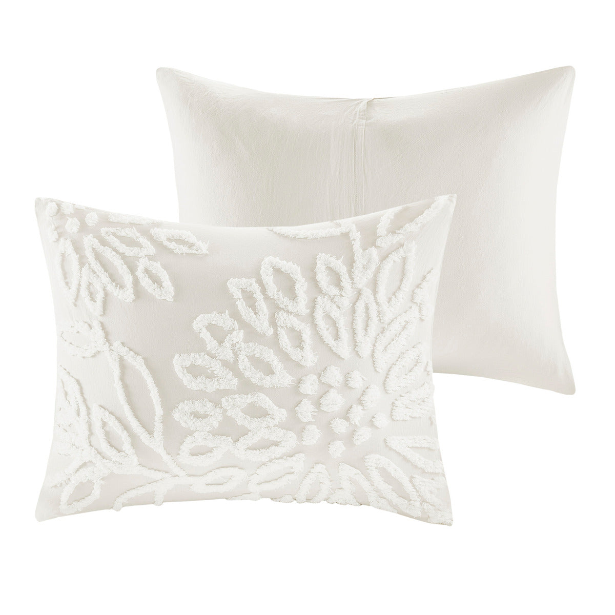 3 Piece Tufted Cotton Chenille Floral Comforter Set Off White Full Queen Full Off White Cotton