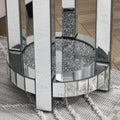 Mirror Round Table With Crystal Inlay, 2 Layer Modern Small Sofa Table With Storage Space, Silver Decorative Table Suitable For Living Room, Bedroom, Coffee And Small Spaces Mirrored Finish Primary Living Space Round Silver Floating Desk American Design