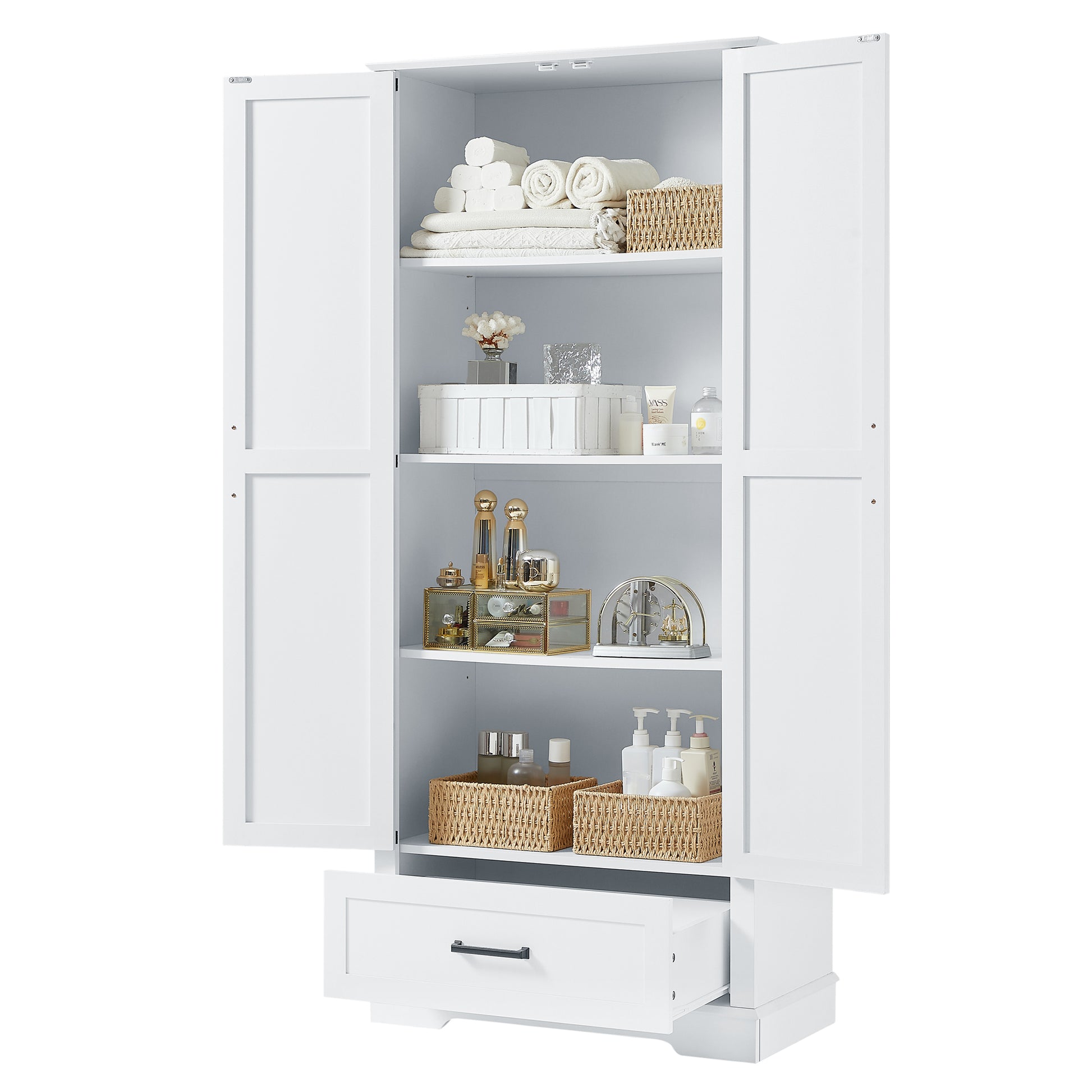 Tall Bathroom Storage Cabinet, Cabinet With Two Doors And One Drawer, Adjustable Shelf, Mdf Board, White White Mdf