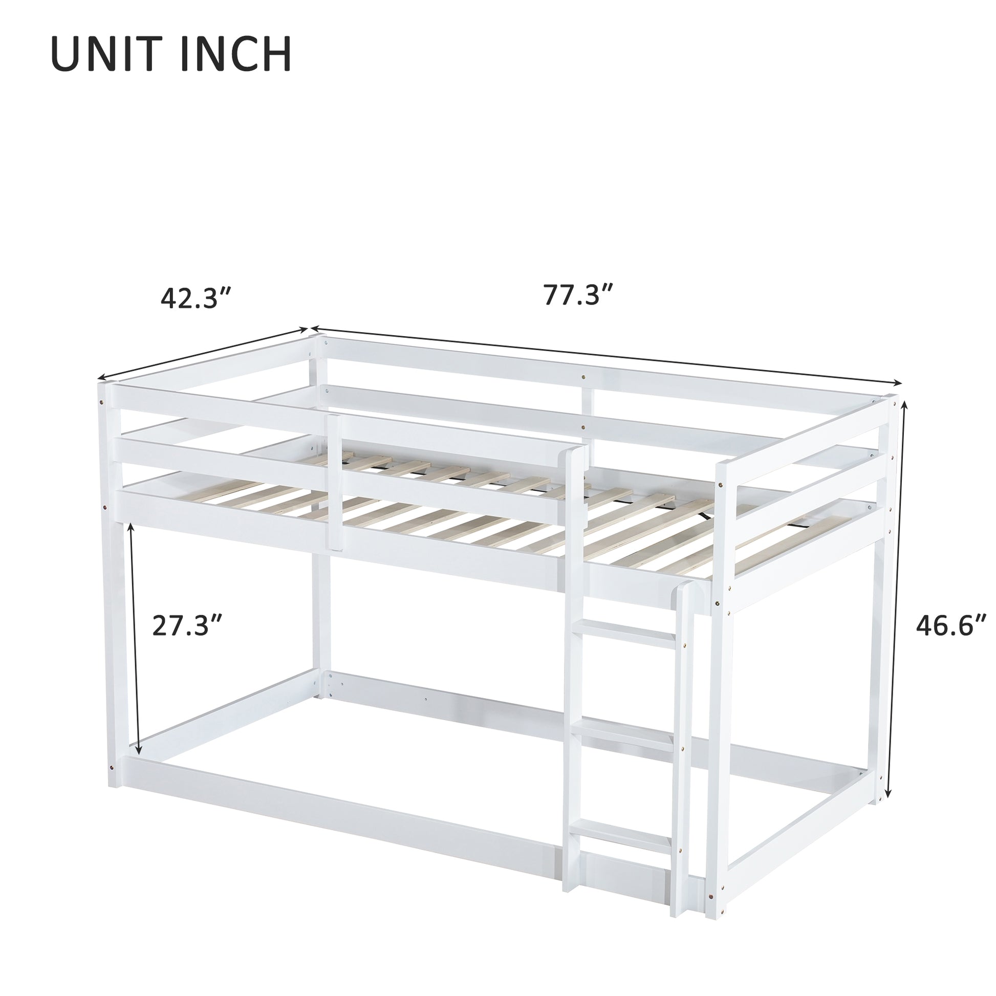 Solid Wooden, Solid Rubber Wooden Twin Over Twin Loft Bed With Ladder, With Bed Platform Of Strengthened Slats,White Twin White Rubber Wood