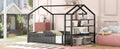 Full Size Metal House Bed With Fence And Detachable Storage Shelves, Black Full Black Metal