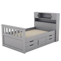 Twin Size Captain Platform Bed Frame With Storage Bookcases And Shelves,Four Drawers, Gray Twin Gray Solid Wood Mdf