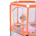 55'' Toddlers Trampoline With Safety Enclosure Net And Balls, Indoor Outdoor Mini Trampoline For Kids Orange Metal