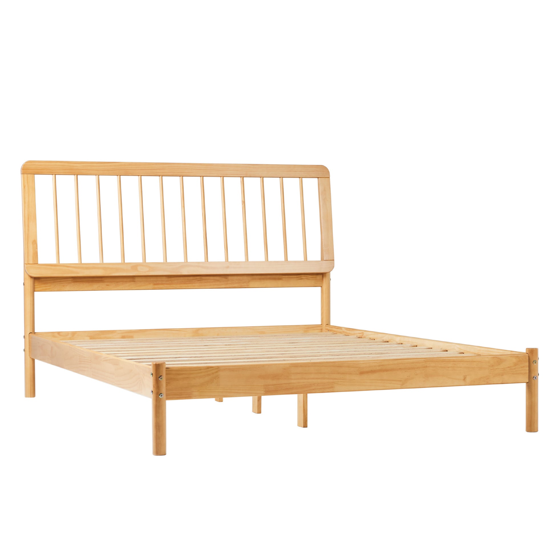Mid Century Modern Solid Wood Queen Spindle Bed Natural Pine Queen Natural Wood Pine Pine