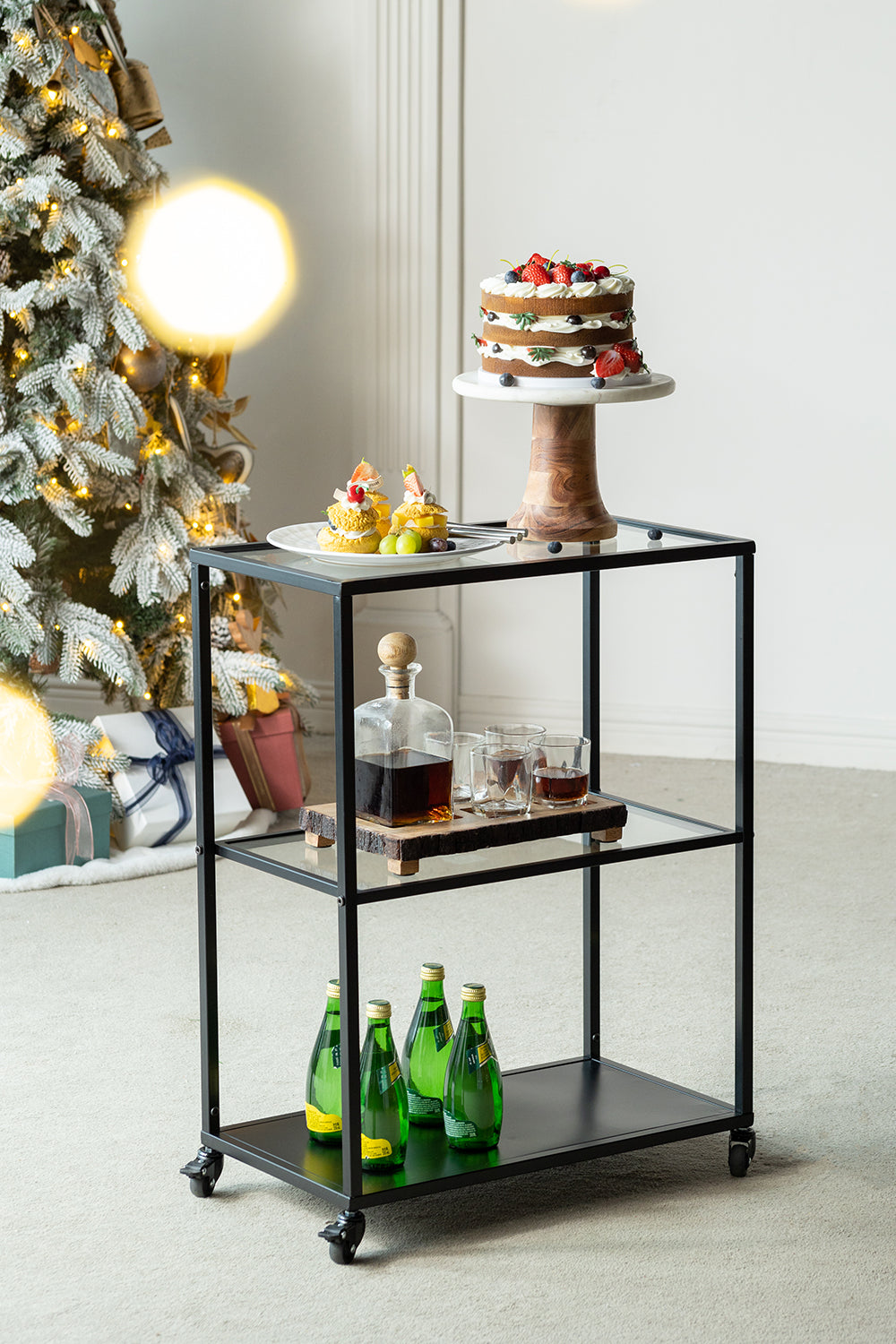 S 6 Alaine Bar Set With Mango Wood Stand Brown Glass