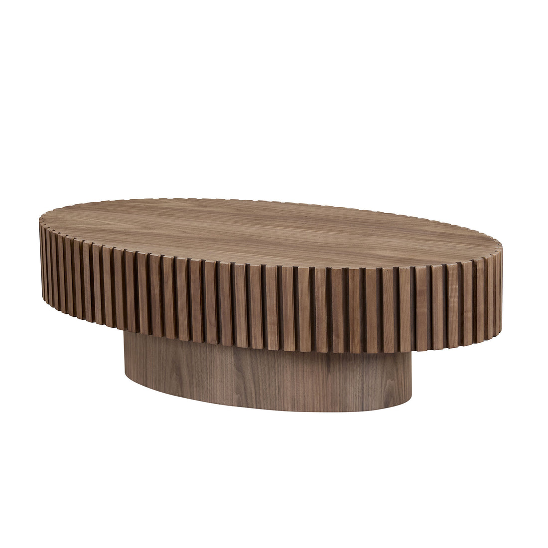 Modern Handcraft Drum Coffee Table Length 43.7 Inch Ellipse Coffee Table For Living Room,Oval Small Coffee Table With Sturdy Pedestal,Walnut Mdf Walnut Mdf