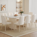 Table And Chair Set.67*35.4 Cream Style Mdf White Dining Table Set With 8 Cream Style Chairs.Adding A Warm And Gentle Atmosphere To Your Family.Creating A Comfortable And Friendly Dining