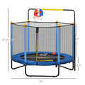 Qaba 4.6' Kids Trampoline With Basketball Hoop, Horizontal Bar, 55