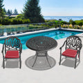 Cushions In Random Colors 3 Piece Set Of Cast Aluminum Patio Furniture With Cushions Yes Dining Set Black Seats 2 Rust Resistant Frame Water Resistant Cushion Garden & Outdoor Complete Patio Sets Aluminium