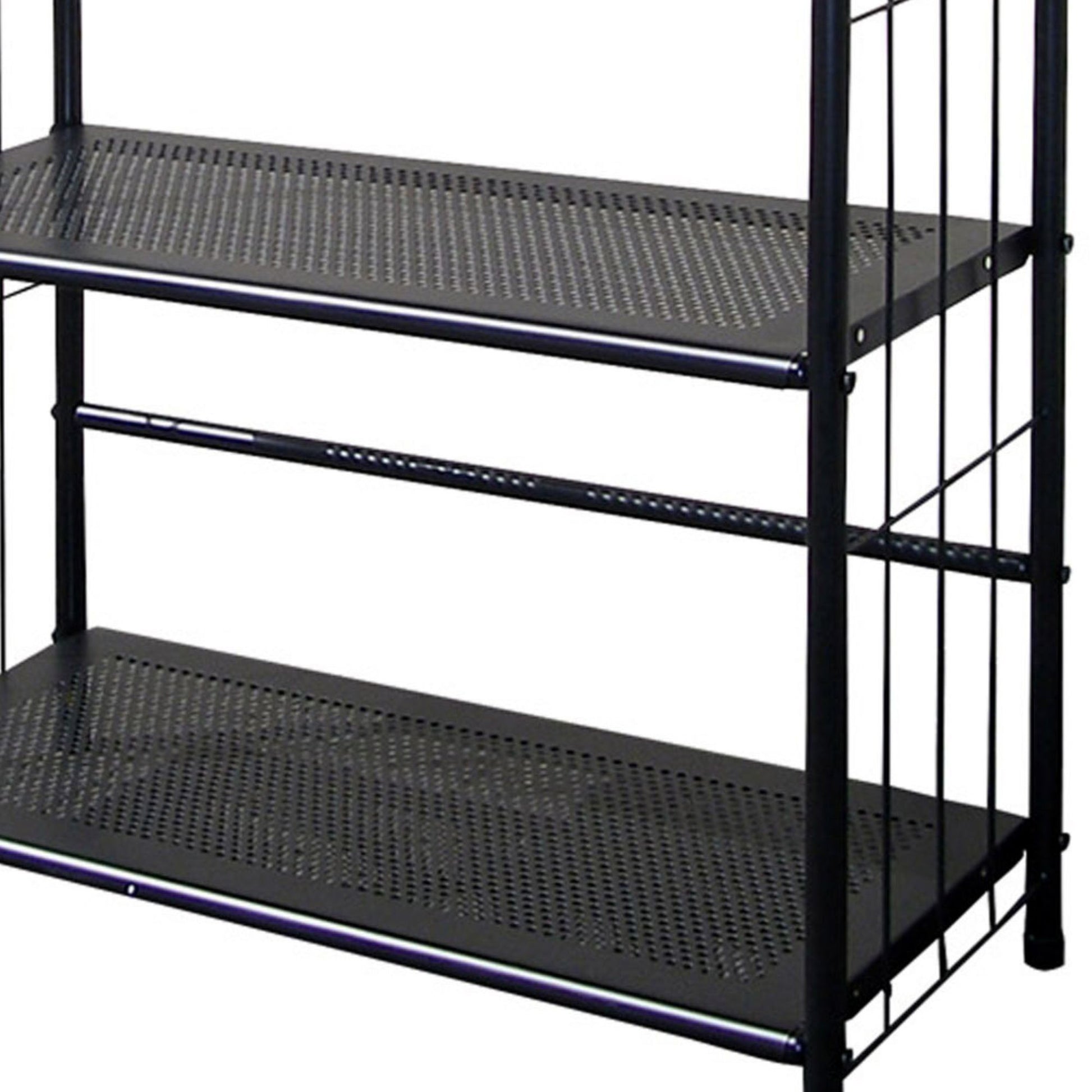 37" Tall 3 Tier Metal Standing Book Shelf, Black Finish Black Wood