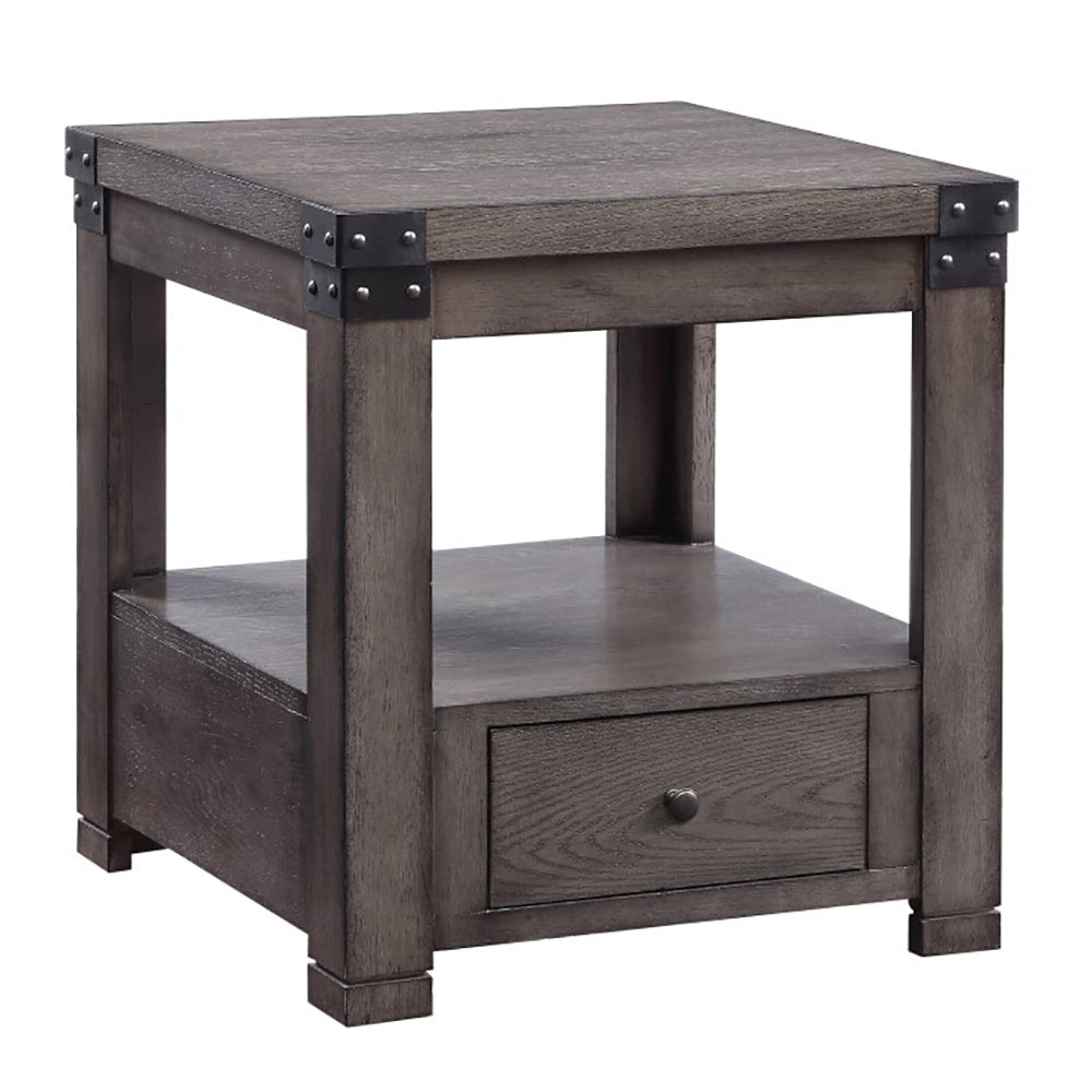 Ash Grey End Table With Square Leg Grey Primary Living Space Rubberwood Drawers Rectangular Wood
