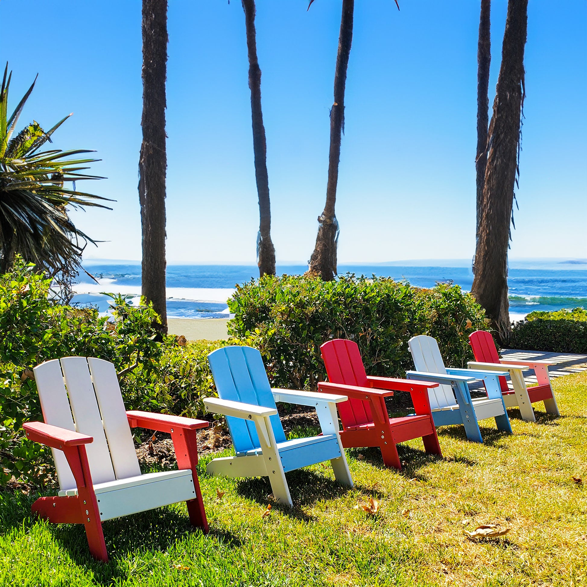 Hdpe Kid'S Size Adirondack Chair, Kidproof Ultra Durable Weather Resistant Design, White And Red White Hdpe