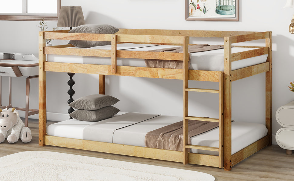 Solid Wooden, Solid Rubber Wooden Twin Over Twin Loft Bed With Ladder, With Bed Platform Of Strengthened Slatsnatural Twin Natural Rubber Wood