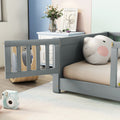 Twin Size Floor Platform Bed With Built In Book Storage Rack, Door,Grey Twin Grey American Design Pine