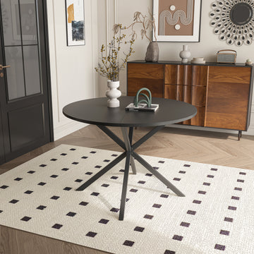 42.13'' Modern Cross Leg Round Dining Table, Black Top Occasional Table, Two Piece Removable Top, Matte Finish Iron Legs Black Mdf Metal
