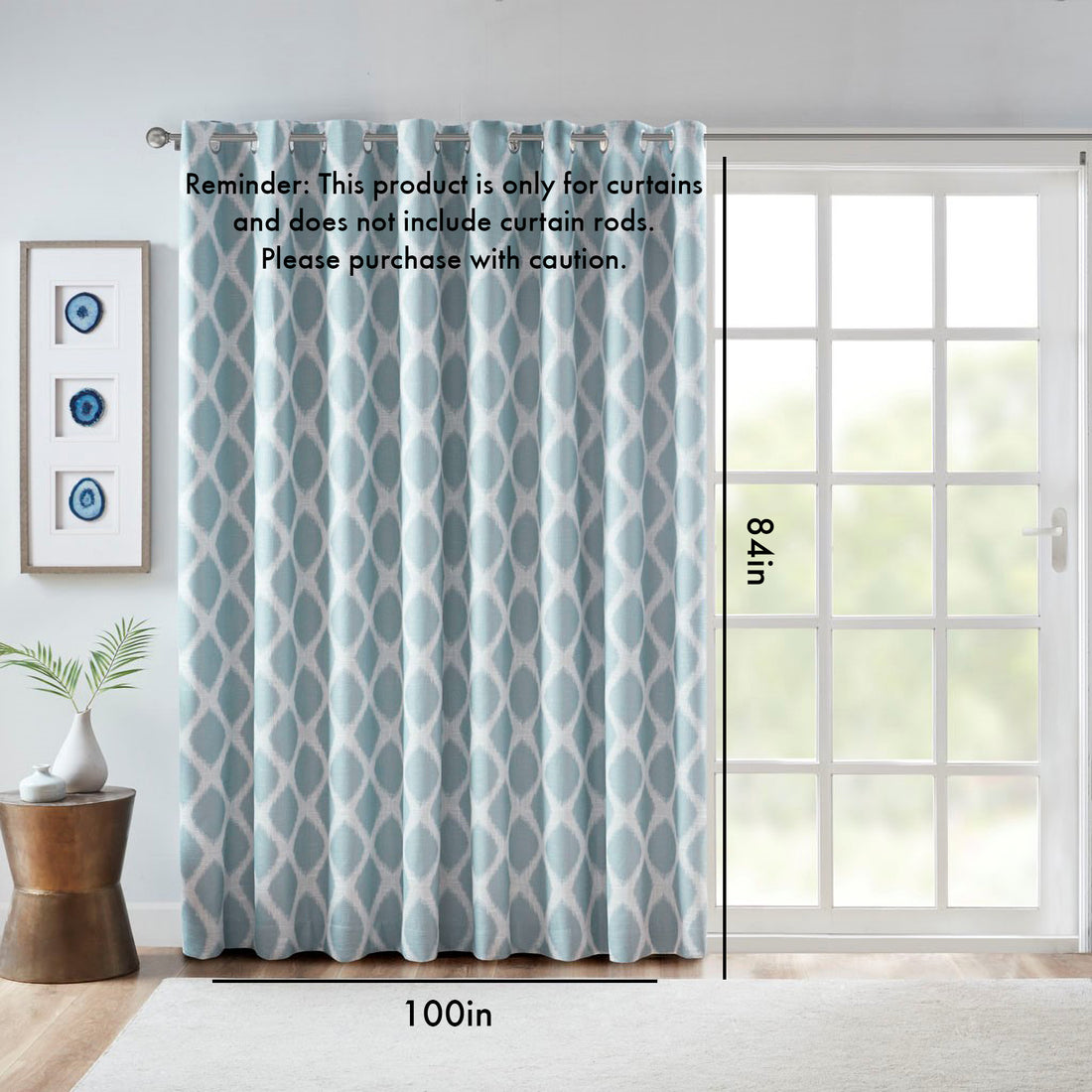 Printed Ikat Blackout Patio Curtain Only 1 Pc Panel Aqua Polyester