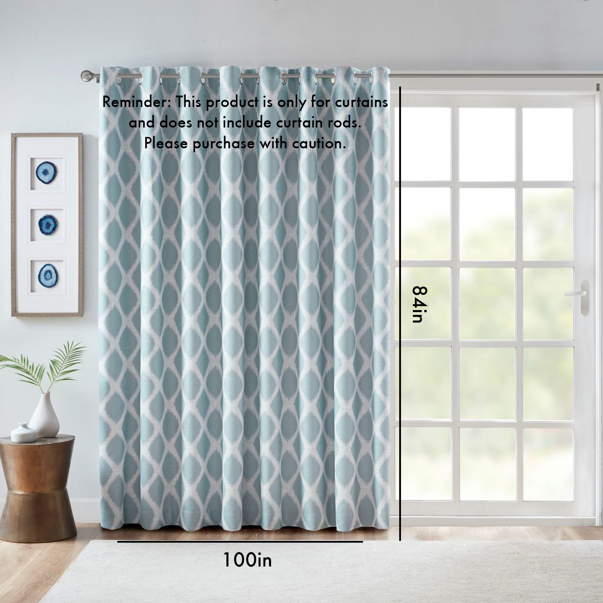 Printed Ikat Blackout Patio Curtain Only 1 Pc Panel Aqua Polyester