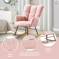 Teddy Fabric Rocking Chair, Modern Rocking Accent Chair For Nursery, Living Room, Bedroom, Pink Metal Pink Bedroom Foam Wipe Clean Modern Rocking Chairs Foam Wood Metal