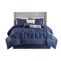7 Piece Tufted Comforter Set Navy Cal King California King Navy Polyester