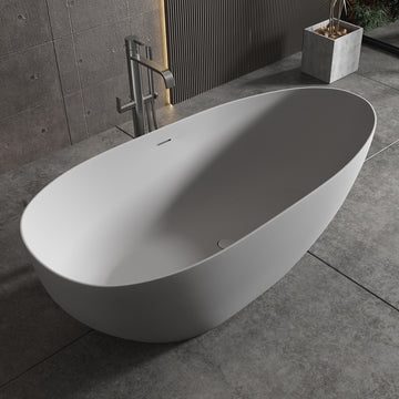 59" Solid Surface Soaking Bathtub Matte White Freestanding Tubs Matte 59 61 In Center Front Solid Surface