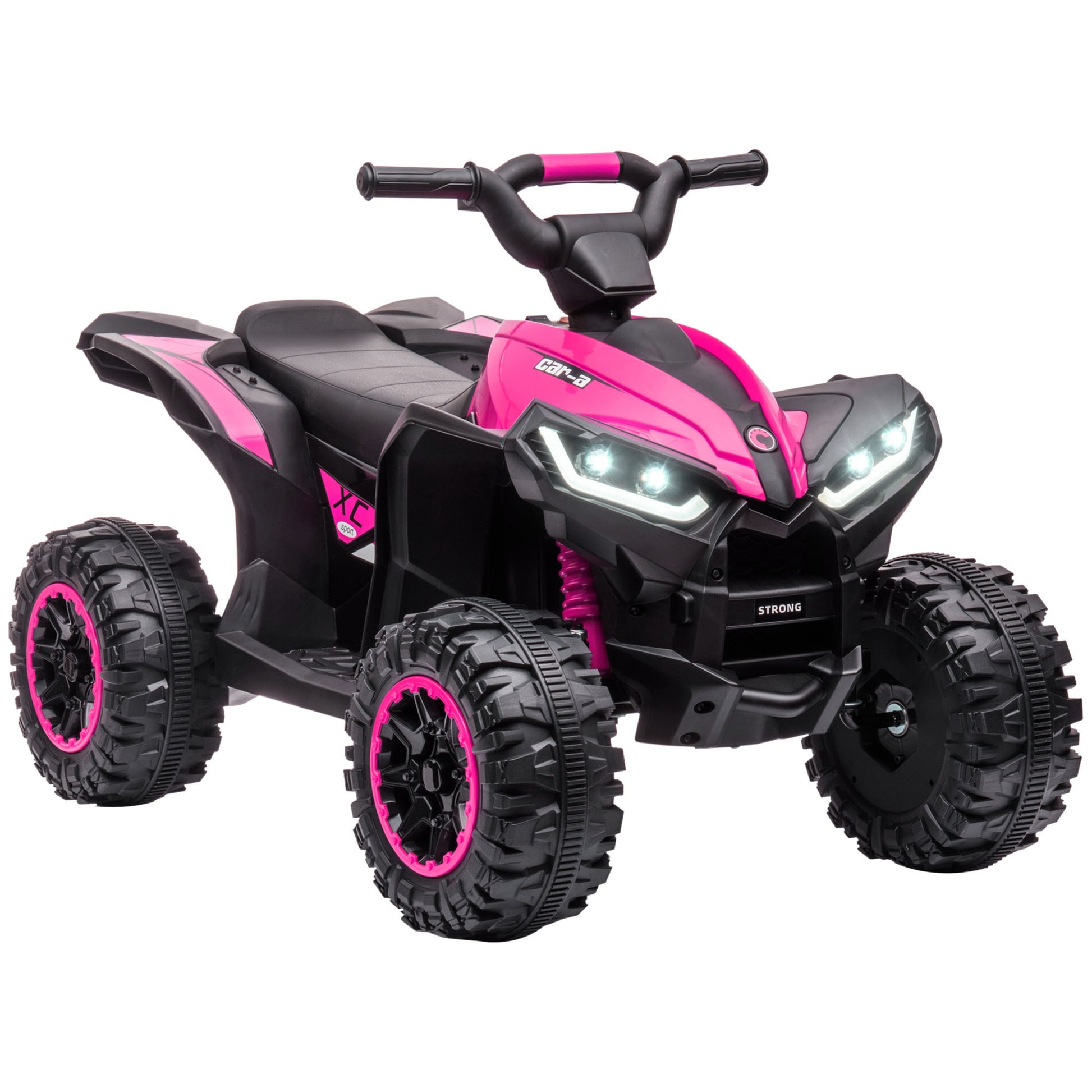 Aosom 12V Kids Atv Quad Car With Forward & Backward Function, Four Wheeler For Kids With Wear Resistant Wheels, Music, Electric Ride On Atv For Toddlers Ages 3 5 Years Old, Pink Pink Iron Plastic