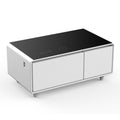 Modern Smart Coffee Table With Built In Fridge, Bluetooth Speaker, Wireless Charging, Touch Control Panel, Usb Ports, Outlet Protection, Atmosphere Light, Black Black White Built In Outlets Or Usb Primary Living Space Freestanding Rectangular Drawers