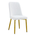 2 Modern Dining Chairs, Sleek Pu Leather Backrest, And Gold Metal Legs Bring A Comfortable Home Experience To The Kitchen, Bedroom, And Office. White Pu