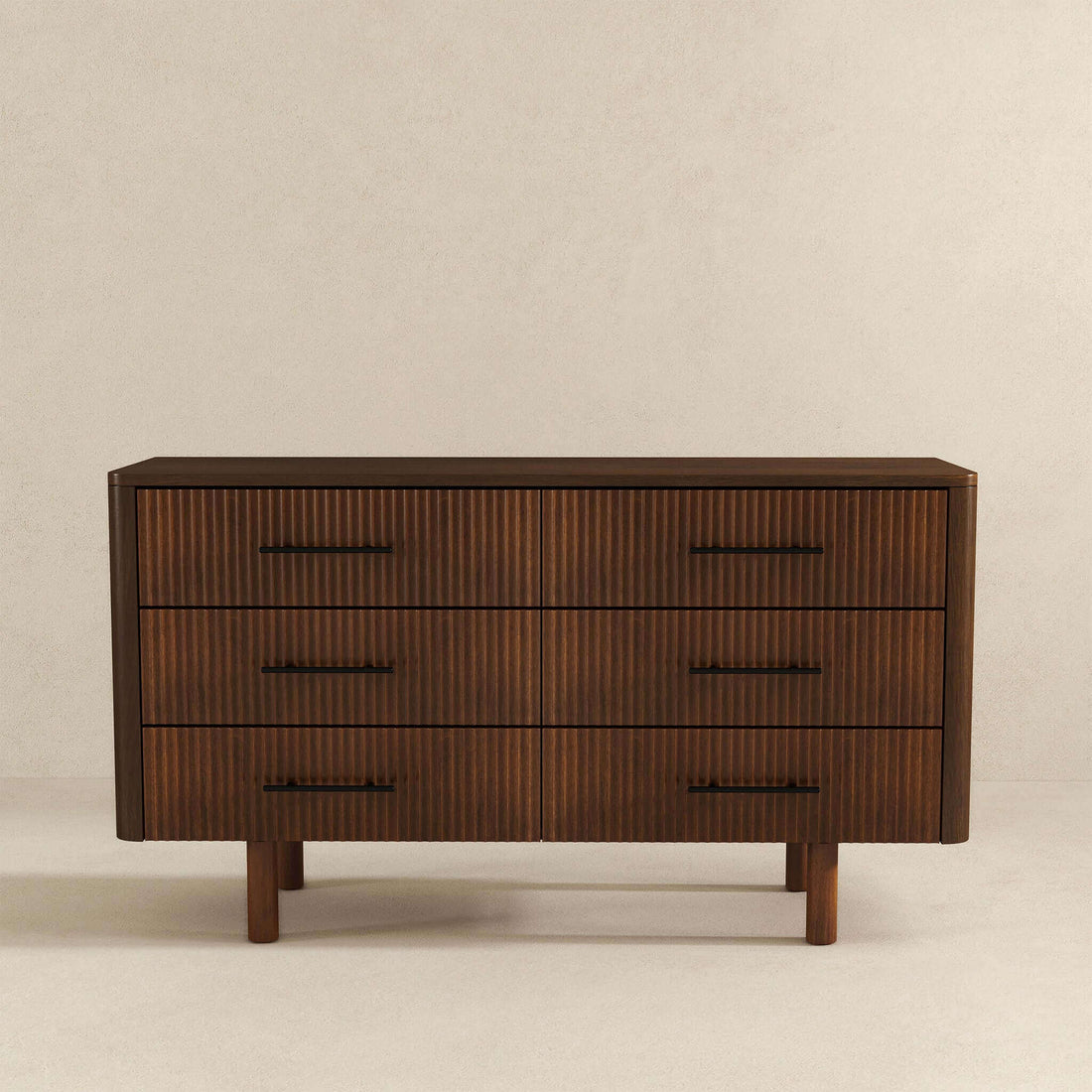 Logan Mid Century Modern Walnut Dresser With 6 Drawers Brown,Wood Brown Bedroom Mid Century Modern Solid Wood