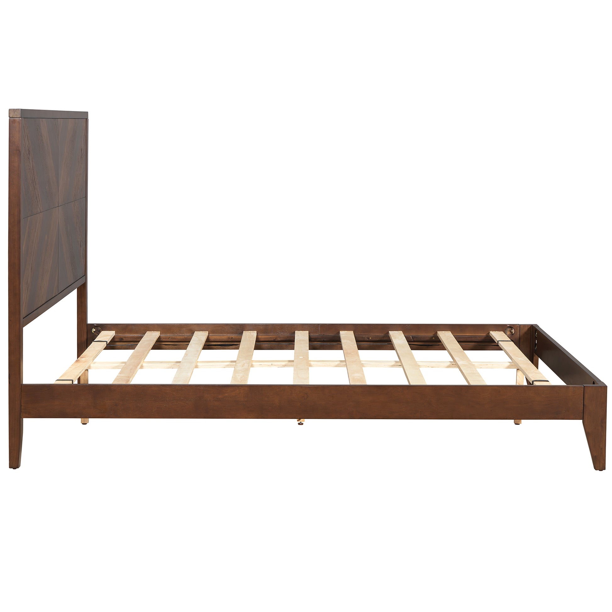 Mid Century Modern Platform Bed Wood Slat Support With No Box Spring Needed,Queen, Walnut Box Spring Not Required Queen Walnut Wood Bedroom Mid Century Modern Bed Frame Wood