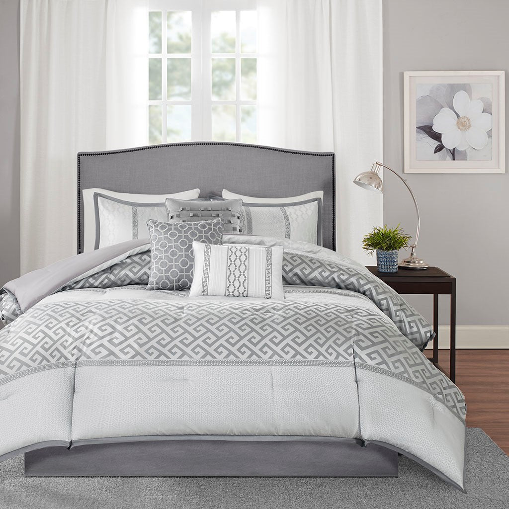 7 Piece Comforter Set Grey King King Grey Polyester