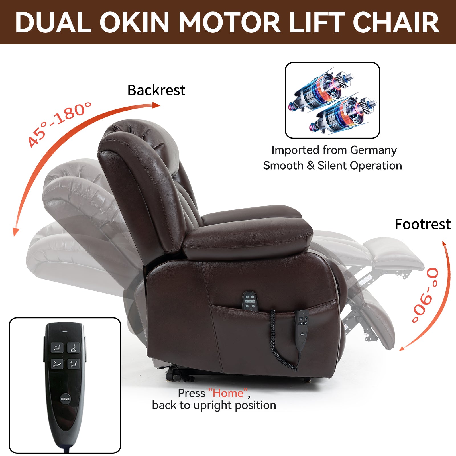 Dual Motor Infinite Position Up To 350 Lbs Electric Medium Size Brown Power Lift Recliner Chair With 8 Point Vibration Massage And Lumbar Heating White Metal Primary Living Space Heavy Duty Pine