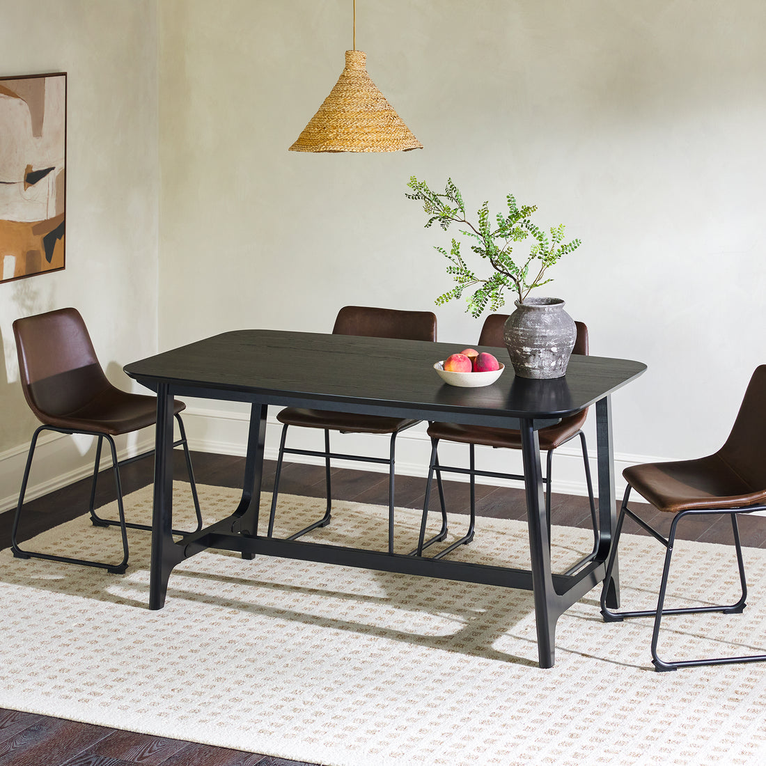 Mid Century 10015" Modern Dining Table With Trestle Base, Black Ash Veneer Black Mdf Mdf