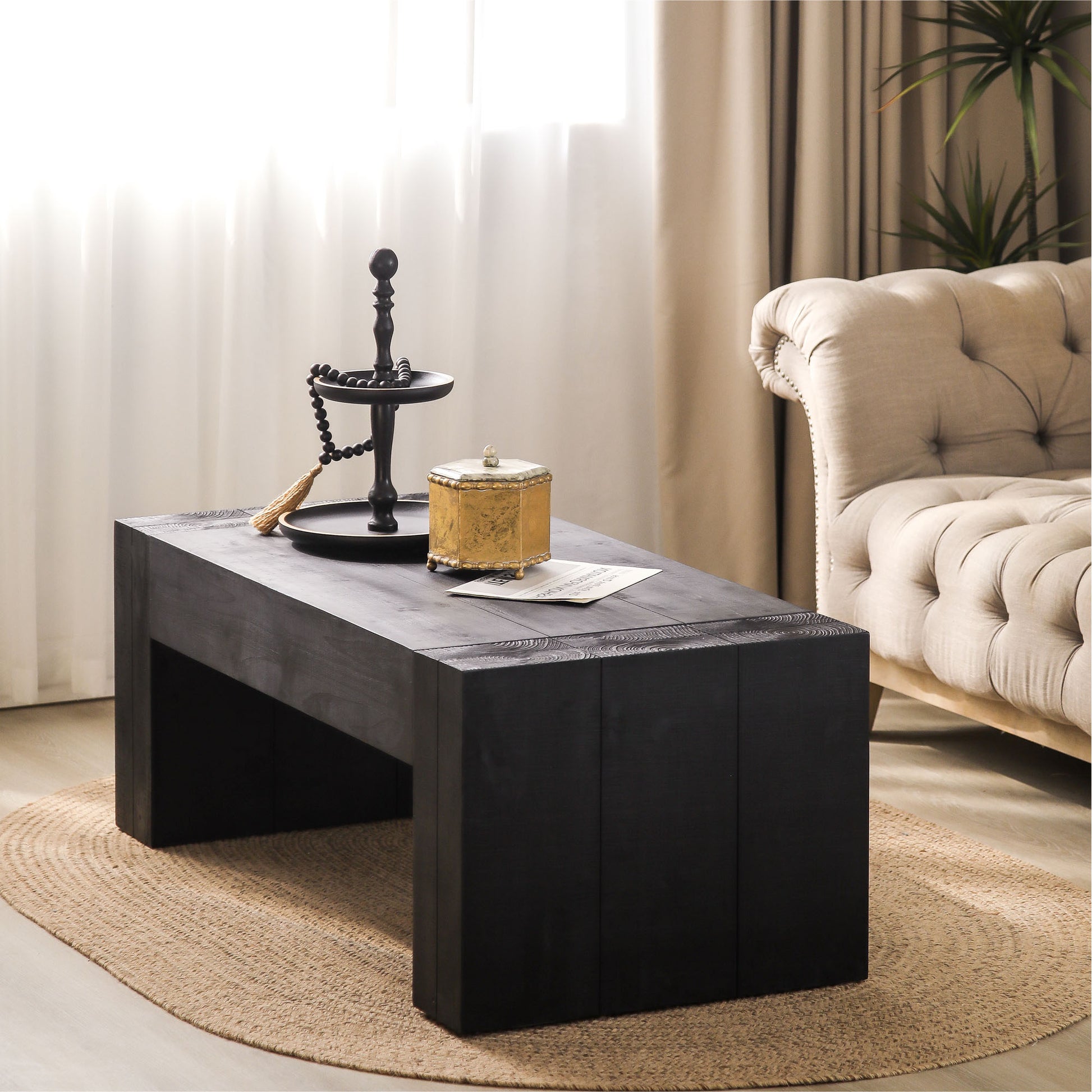 Living Room Wood Table, Versatile Table ,Black Wood Coffee Table,Modern Black Solid Wood Coffee Table Black,Wood Primary Living Space Antique,Rustic Rectangular Coffee & End Tables Powder Coated Rectangular Wood