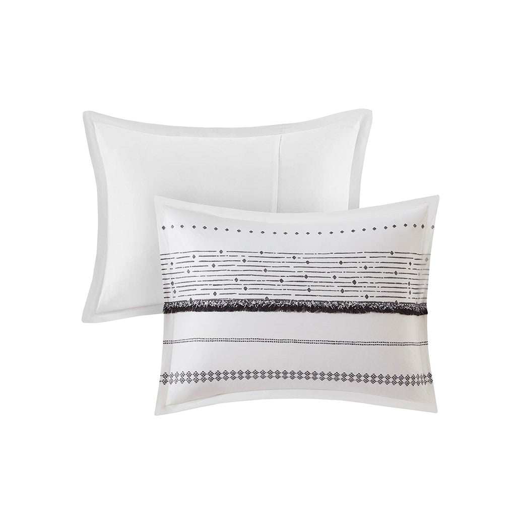 Cotton Printed Comforter Set With Trims Black White Full Queen Queen White Black Cotton