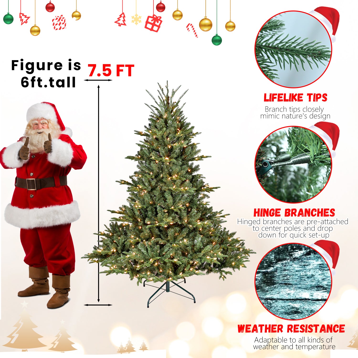 7Ft Christmas Tree Simulate Nature Advanced Materials Premium Hinged Spruce Artificial Douglas Firs Tree, Christmas Holiday Party Atmosphere Decoration Year Celebration Pe Pvc Xmas Tree Green