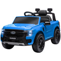 Qaba Ford Ranger Licensed 12V Kids Ride On Truck, Toddler Electric Car With Remote Control, Toy Storage, Spring Suspension, Led Headlights, Music Horn, For Ages 3 6 Years, Blue Blue Plastic