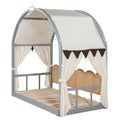 Twin Size Extended Bed With Arched Roof And Trundle, Gray Twin Gray Plywood